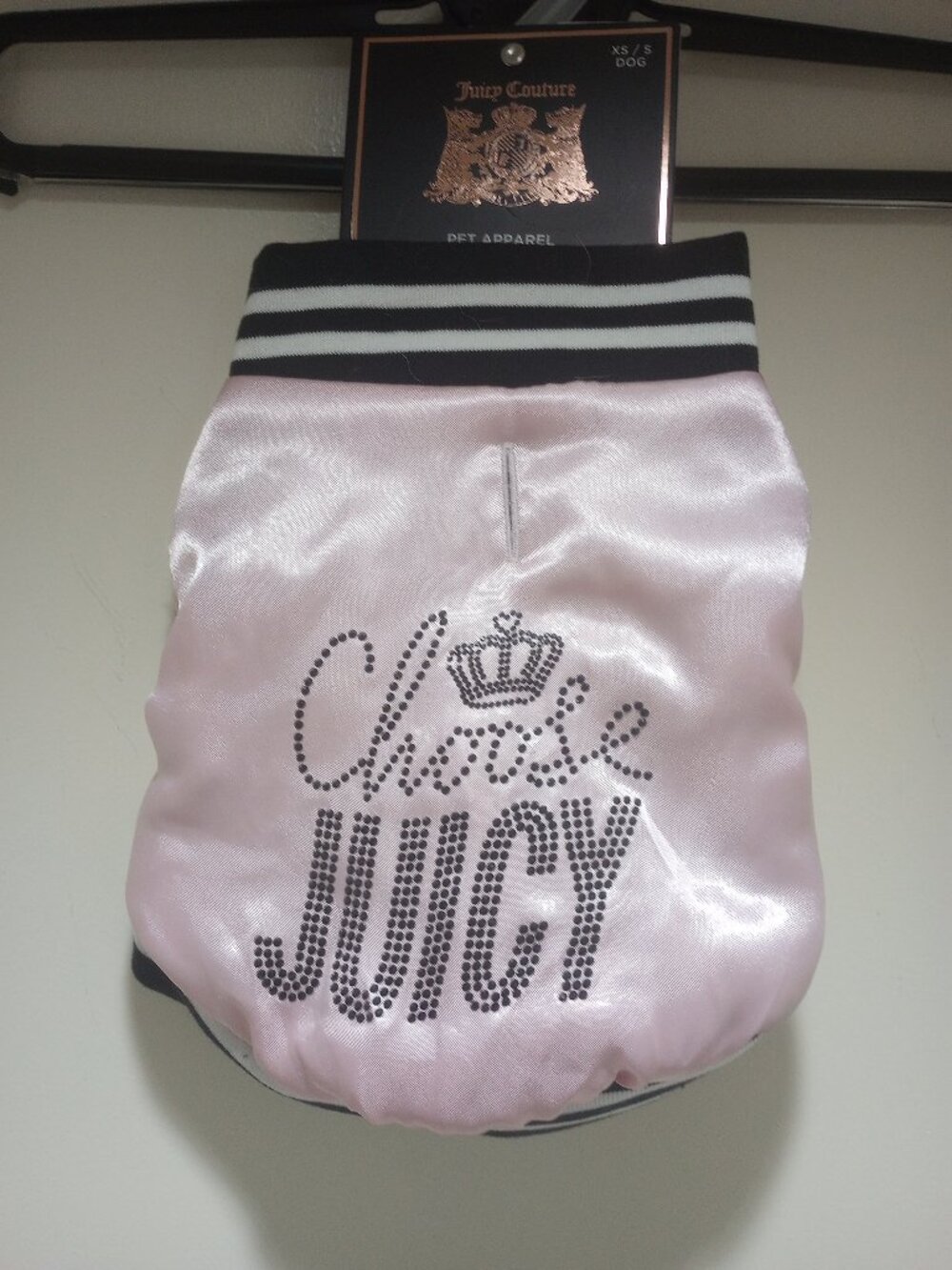 Juicy couture satin bomber dog jacket s/xs pink! New tag attached!